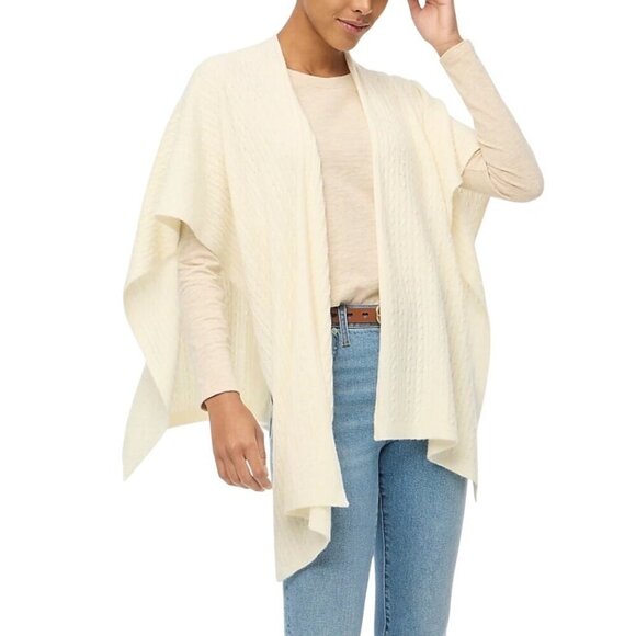 J.Crew Factory Lightweight super soft cable-knit poncho ivory neutral OS 2024 - Picture 1 of 11